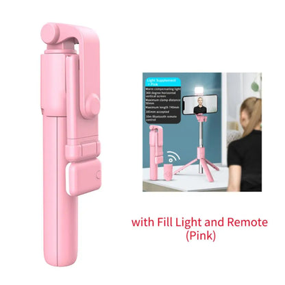 Foldable Portable Selfie Stick Tripod With Detachable Bluetooth Remote Control With LED Selfie Light For Phone Video Live Holder