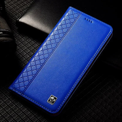 Flip Case For APPLE iPhone 17 17Pro Air Pro Max Genuine Leather Magnetic Cover Luxury Cowhide Grid Pattern Wallet Cases Covers