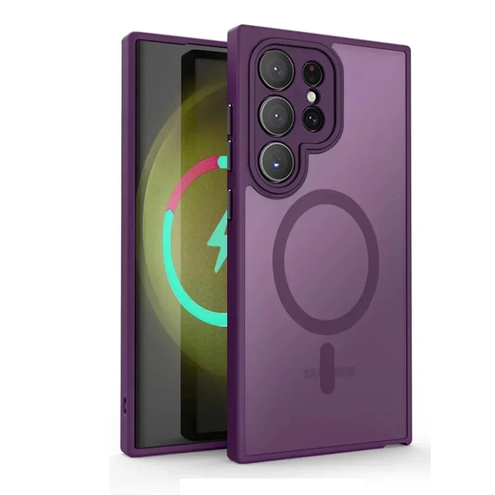 Magnetic Luxury Matte Phone Case For Samsung Galaxy S26 S25 S24 S23 Ultra Plus FE Lens Protect Wireless Charge Shockproof Cover