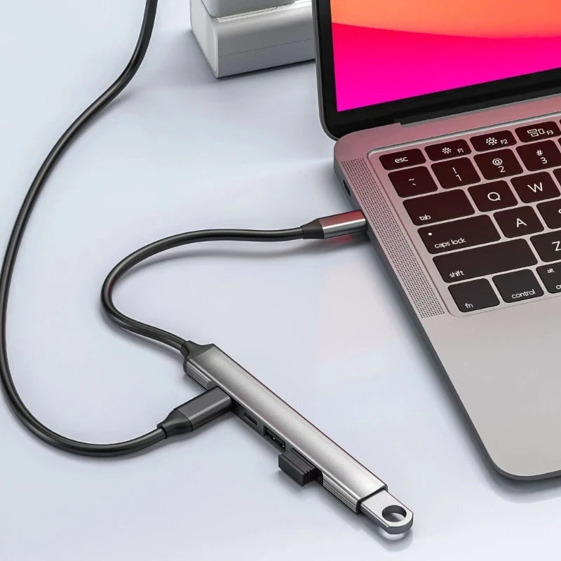 Aluminum Alloy 5 in 1 Type C Hub with PD 60W Charging,2xUSB2.0 USB3.0 USB C 10Gbps for Laptops, Desktops, and Mobile Devices