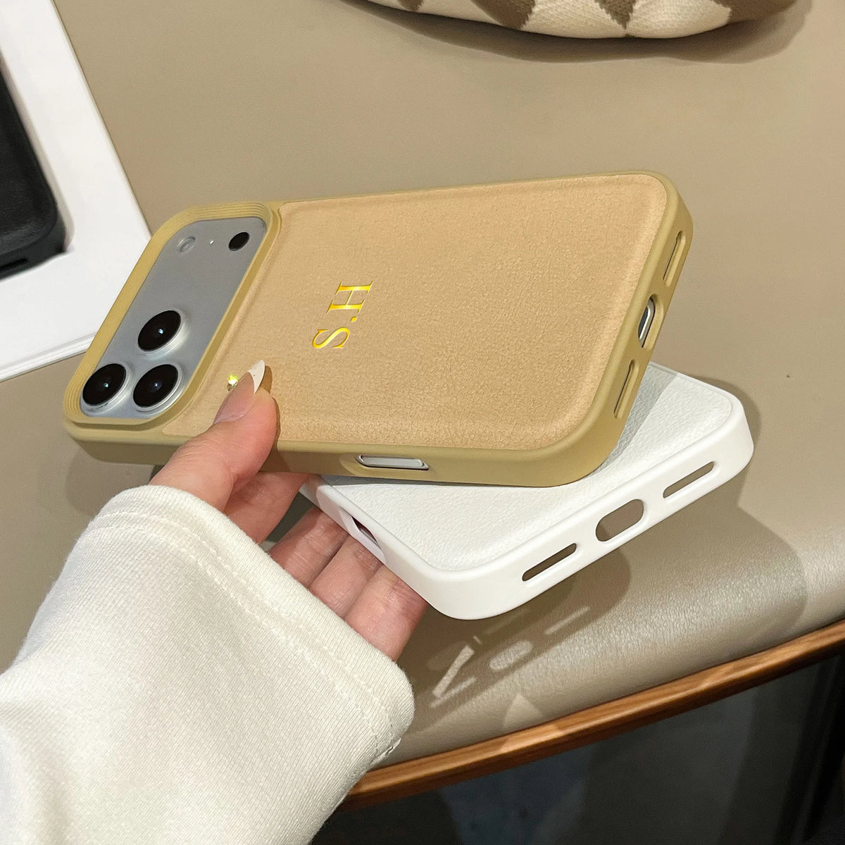 Personalized Luxury Faux Leather Custom Name Case for iPhone13 14 15 16 17 18Pro Max Plus Air Hot Gold Foil Embossed DIY Letters