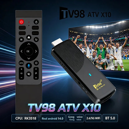 TV Stick Player New TV98 ATV X10 HD 8K 4K Android 14 Smart Media Player RK3518 Quad Core Chip Dual Wifi 5G 4G Voice Remote IPTV