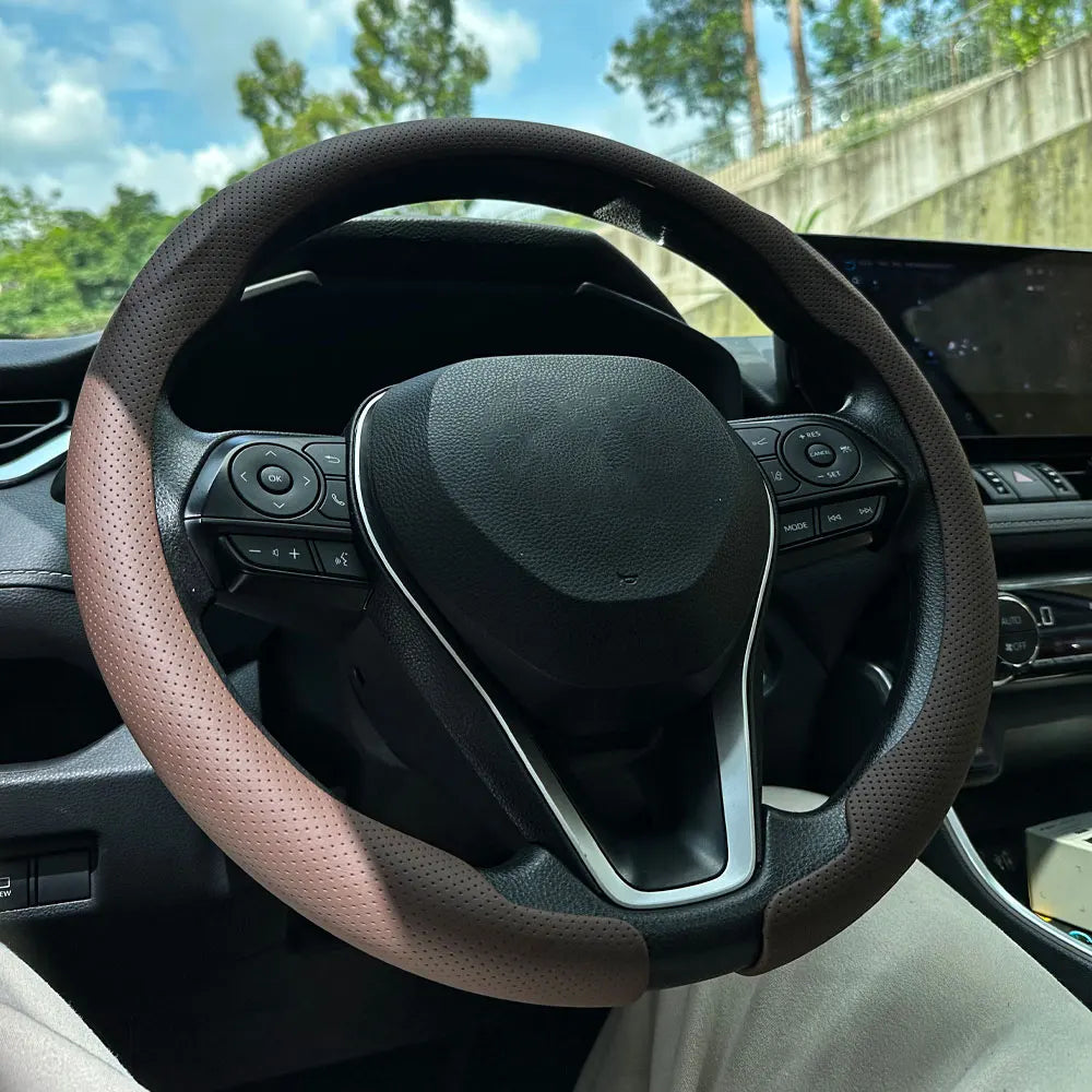 Steering Size 36-38cm Universal Non-slip Round Breathable Leather Car Steering Wheel Cover Protector Suitable Auto Accessories