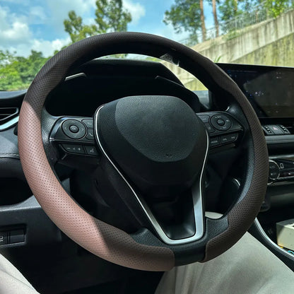 Steering Size 36-38cm Universal Non-slip Round Breathable Leather Car Steering Wheel Cover Protector Suitable Auto Accessories