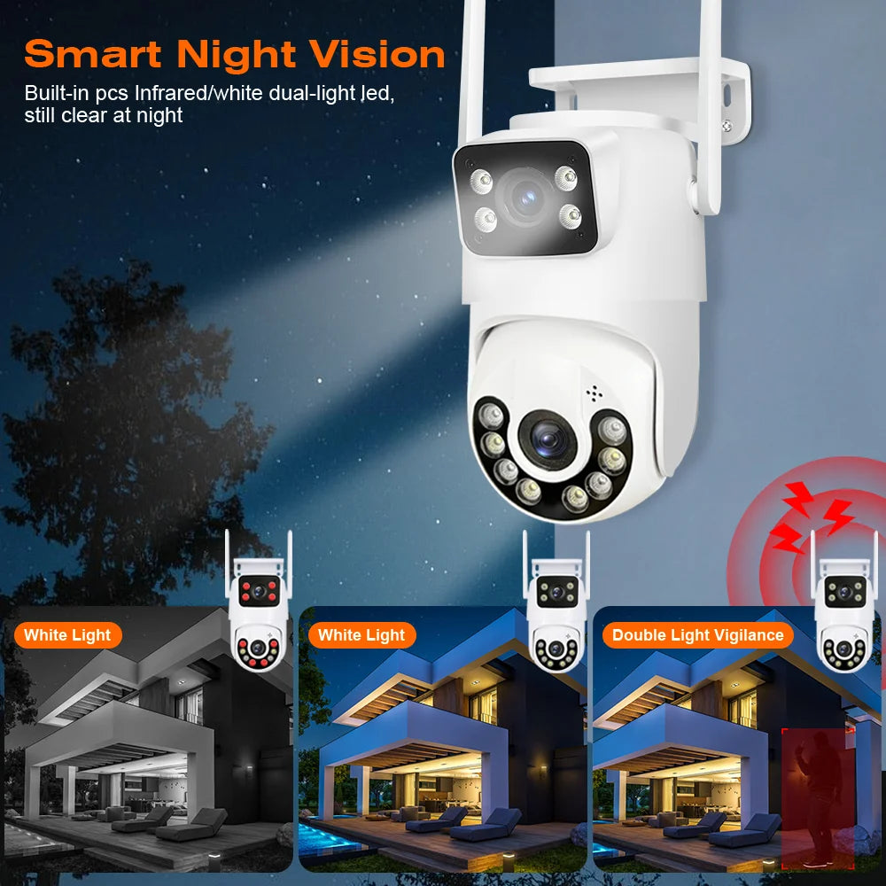 Outdoor Wireless Security IP Camera 4K 8MP HD Dual Lens External Wifi PTZ Camera Auto Tracking Street Surveillance Camera iCsee