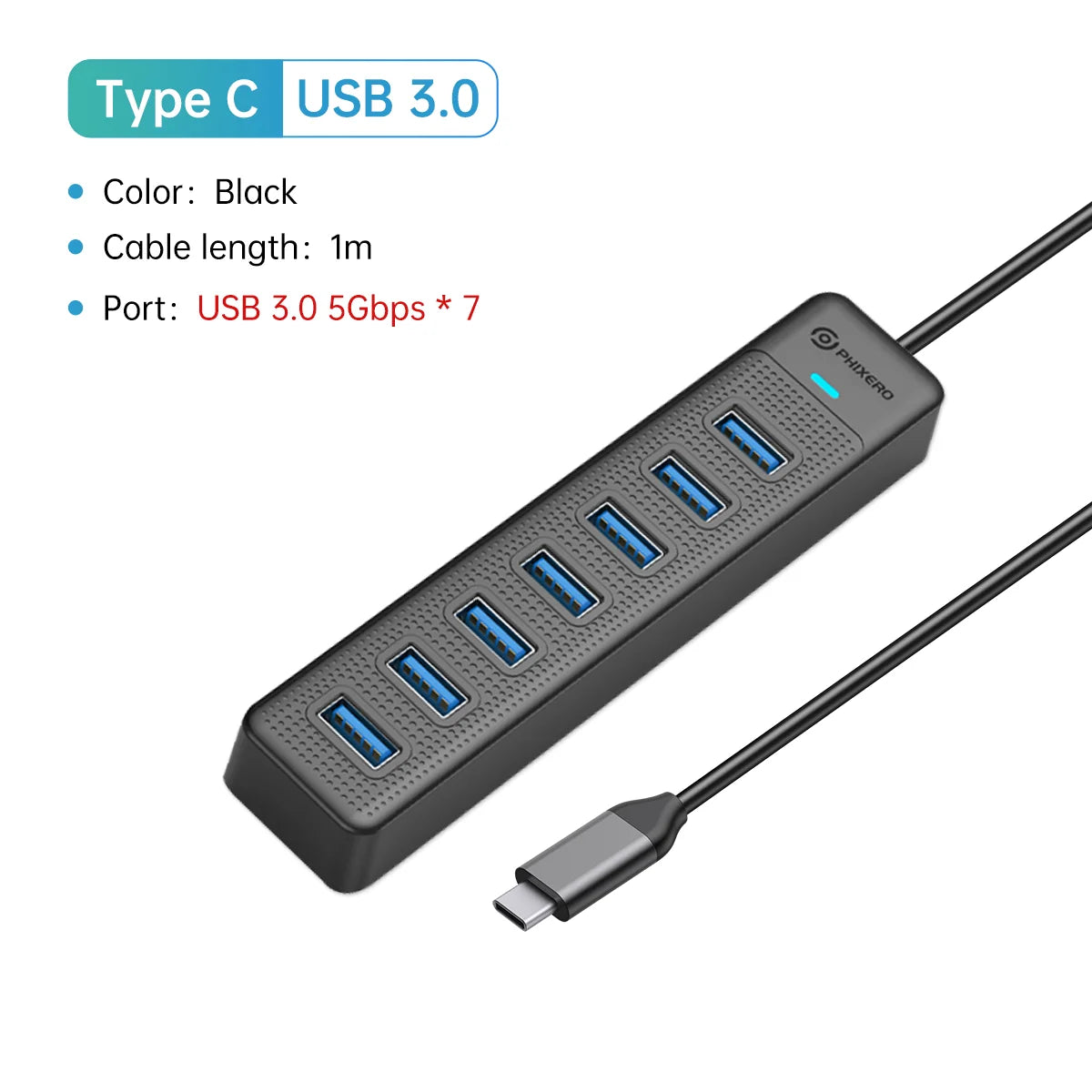PHIXERO 7 in 1 USB HUB 3.0 Type C 7 Ports Multi Splitter Adapter OTG USB Power Adapter for Macbook Pro 13 Air Mi Pro PC Laptop