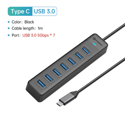 PHIXERO 7 in 1 USB HUB 3.0 Type C 7 Ports Multi Splitter Adapter OTG USB Power Adapter for Macbook Pro 13 Air Mi Pro PC Laptop