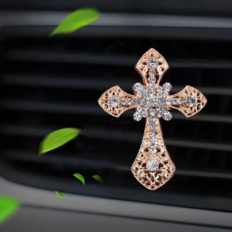 Car Perfume Air Freshener Bling Cross Car Vent Clips Auto Air Fresheners Vent Clips For Women Car Interior Aroma Diffuser