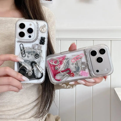 Creative 3D Chain Dollar Ring Hook Paper Clips Phone Case For iPhone 17 16 15 14 13 12 11 Pro Max Shockproof Cover Gifts