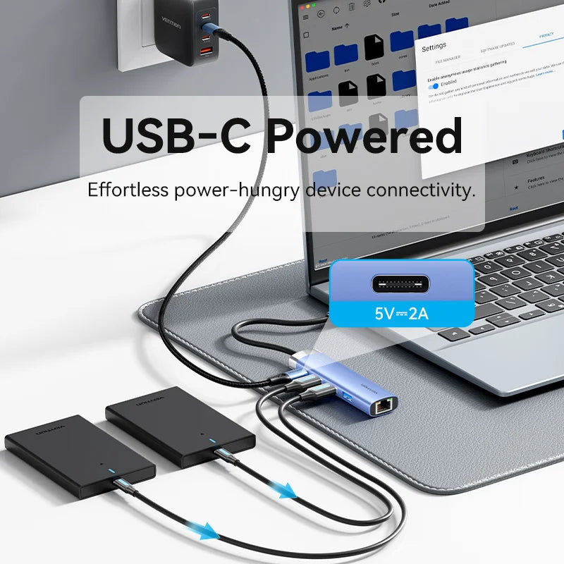 Vention USB 3.0 Ethernet Adapter HUB RJ45 1000Mbps Lan for MacBook Laptop Lenovo Windows PC  USB C HUB 3.0 Ethernet HUB Switch