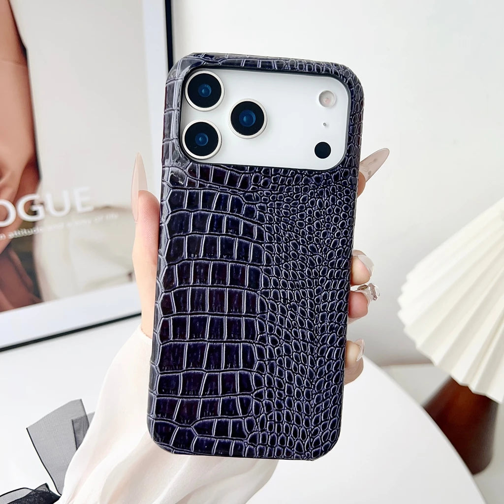 Advanced Solid Color Glossy Crocodile Skin Pattern Shockproof Protective Phone Cover Case for iPhone 17 16 15 14 Pro Max 17Air
