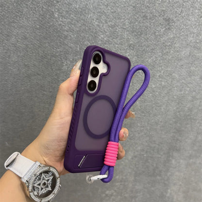 Business Matte Translucent Invisible Bracket Magnetic Case for Samsung Galaxy S26 S25 S24 S23 Ultra Plus FE Wrist Strap Cover