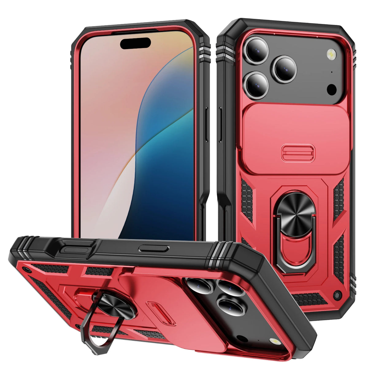 For iPhone 18 Pro Max 17 Air 16e 17 Pro Max 16 14 13 12 Slide Camera Case Heavy Duty Build in 360 Degree Rotate Kickstand Cover
