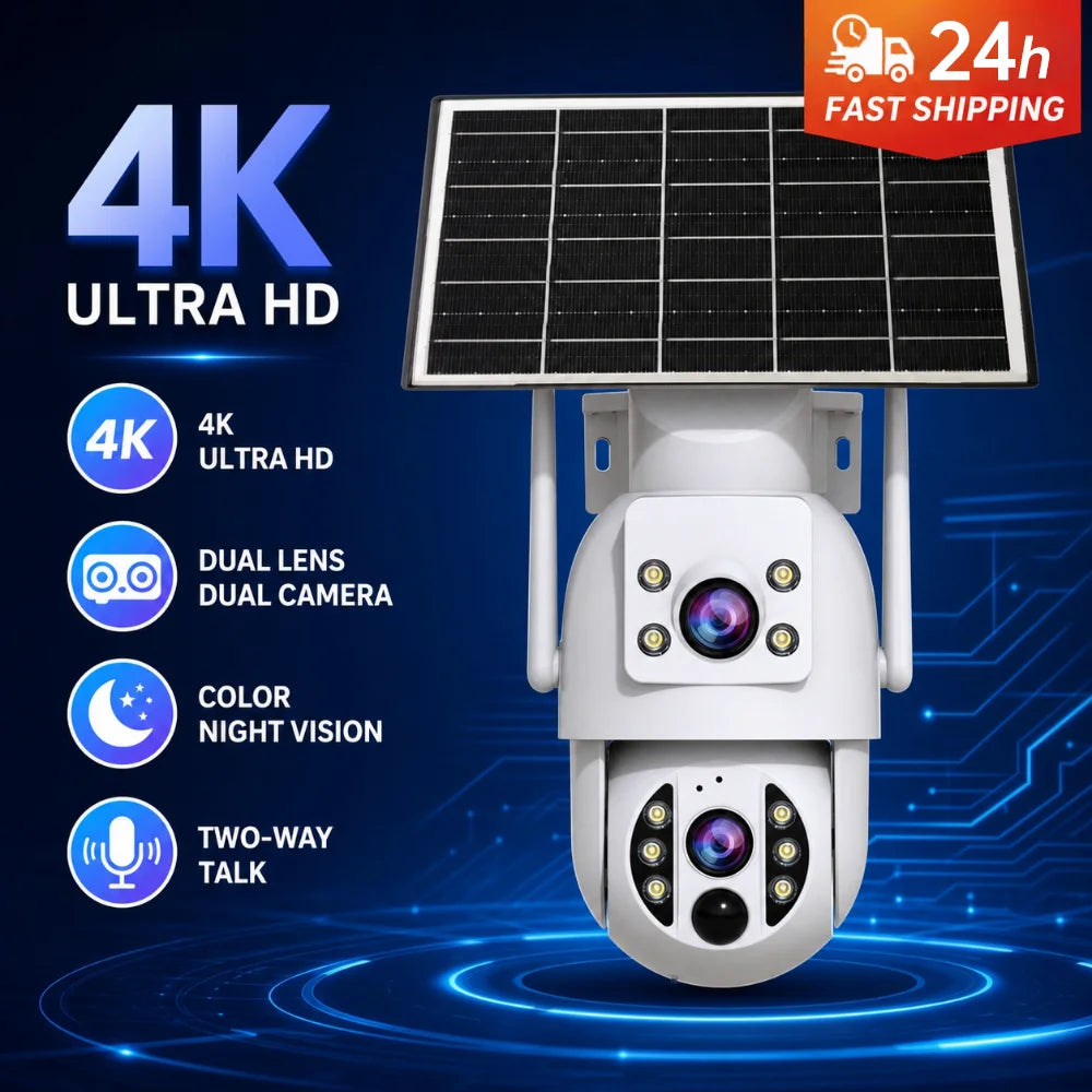 JOOAN 8MP WiFi Solar Camera Outdoor CCTV Surveillance Camera With Solar Panel Dual Lens PTZ Night Vision Scurity Protection