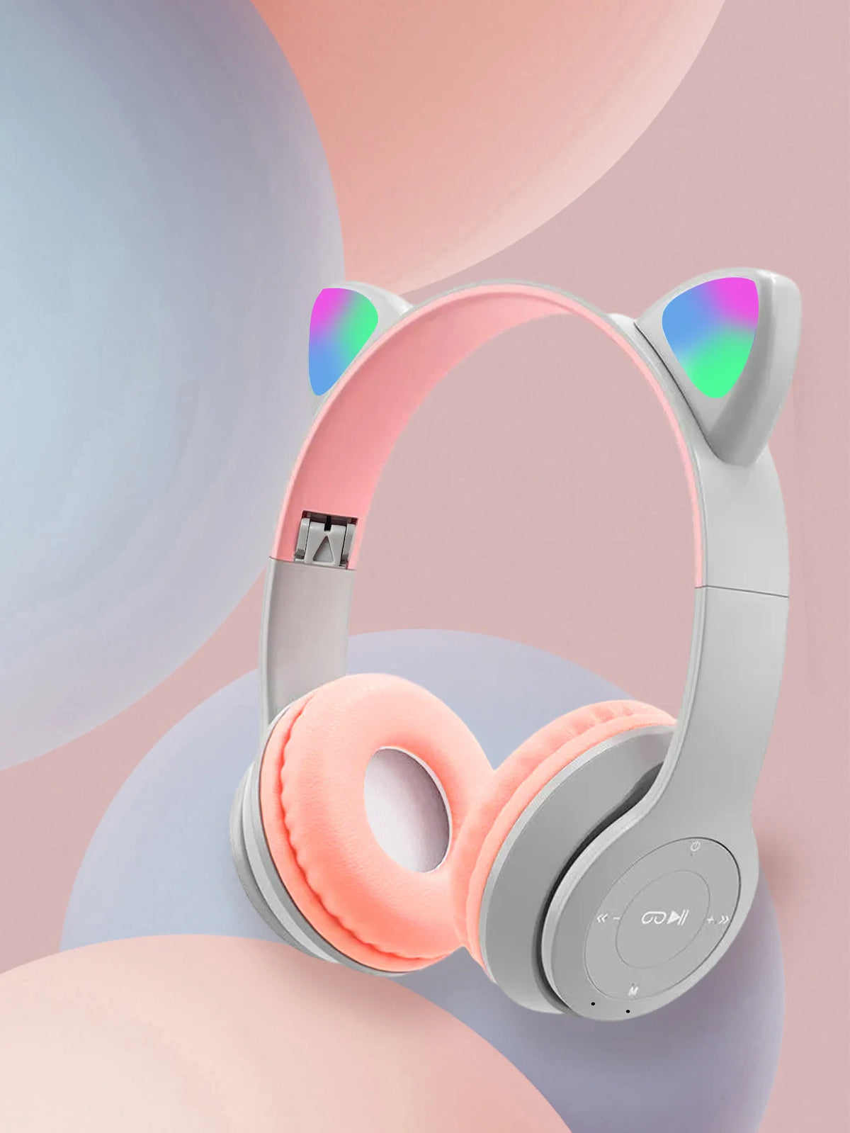 Foldable Glowing Cat Ear Over Ear Headphones, Fashion RGB Light Stereo Headset for Gaming, Music, Sports & Office