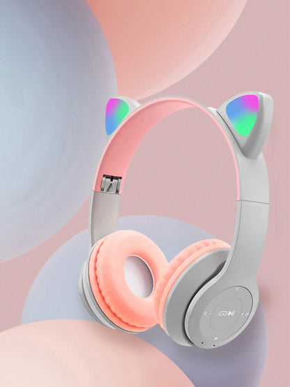 Foldable Glowing Cat Ear Over Ear Headphones, Fashion RGB Light Stereo Headset for Gaming, Music, Sports & Office