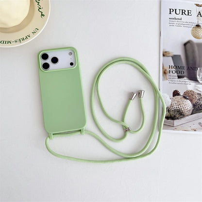 Crossbody Lanyard Cord Liquid Silicone Soft Phone Case for Apple IPhone 17 Air 16 15 14 Plus 13 Pro Max Matte Strap Candy Cover