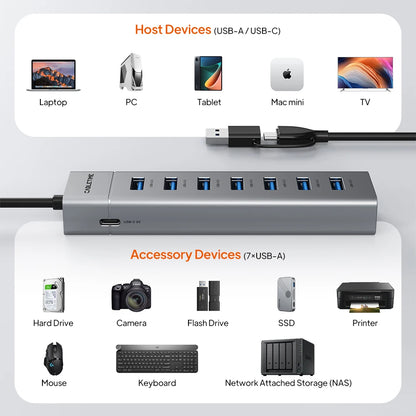 CABLETIME 7 IN 1 USB A Hub USB C HUB USB 3.0 5Gbps Fast Data Transfer Aluminum Durable Shell for Laptop Mac TV Hard Drive C HUB