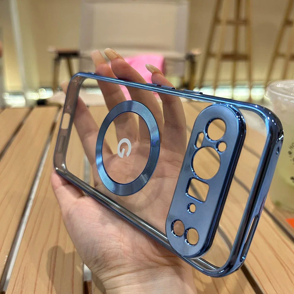 Clear Electroplating Compatible Magnetic Wireless Charging Phone Case For Google Pixel 11 10 9 A Pro XL Shockproof Protect Cover