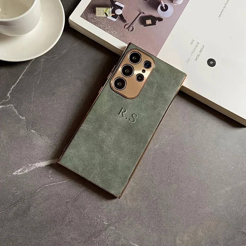 Custom Initials Personality Name – Premium Matte Suede Electroplated Phone Case for Samsung Galaxy S25, S24 Ultra, S23, S22 Plus