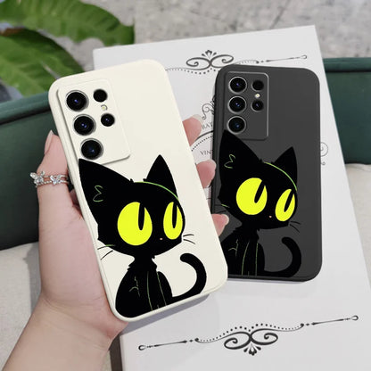 Fluorescent Cat Phone Case For Samsung Galaxy S25 S24 S23 S22 S21 S20 Ultra FE S10 S10E Plus Note 20 Ultra Silicone Cover