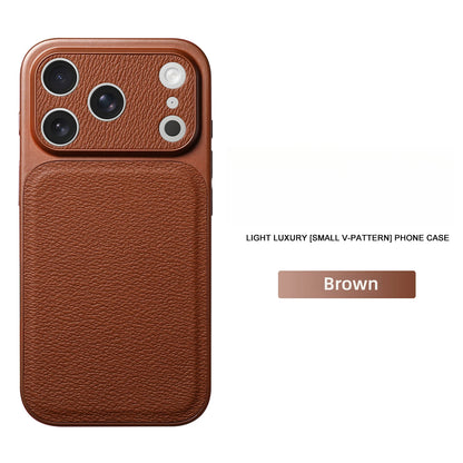 Solid Color Lychee Grain Leather Phone Case, Anti-Scratch & Shockproof Protective Cover for iPhone 17 Pro Max  16 15 14 13 Air
