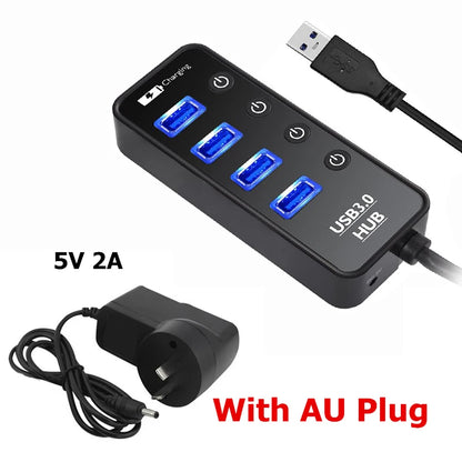 USB HUB 3.0 4 Port Smart Phone Charger Multi For Ipad MacBook Pro Computer PC Notebook Laptop Accessories With Power Adapter