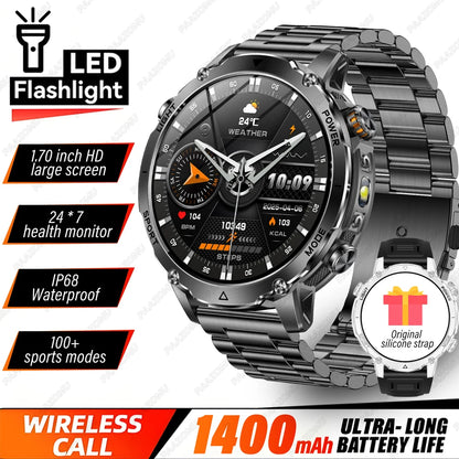 Brand+TANK Ultra 1400mAh Big Battery Smart Watch Men GPS Path Sport Flashlight BT Call Waterproof Outdoor Military Smartwatches