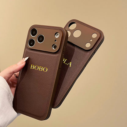 Personalized Customized Name Color Faux Leather Case For iPhone18 17 16 15 14 13 Pro Max Plus 17Air Hot Gold Foil Engraved Cover