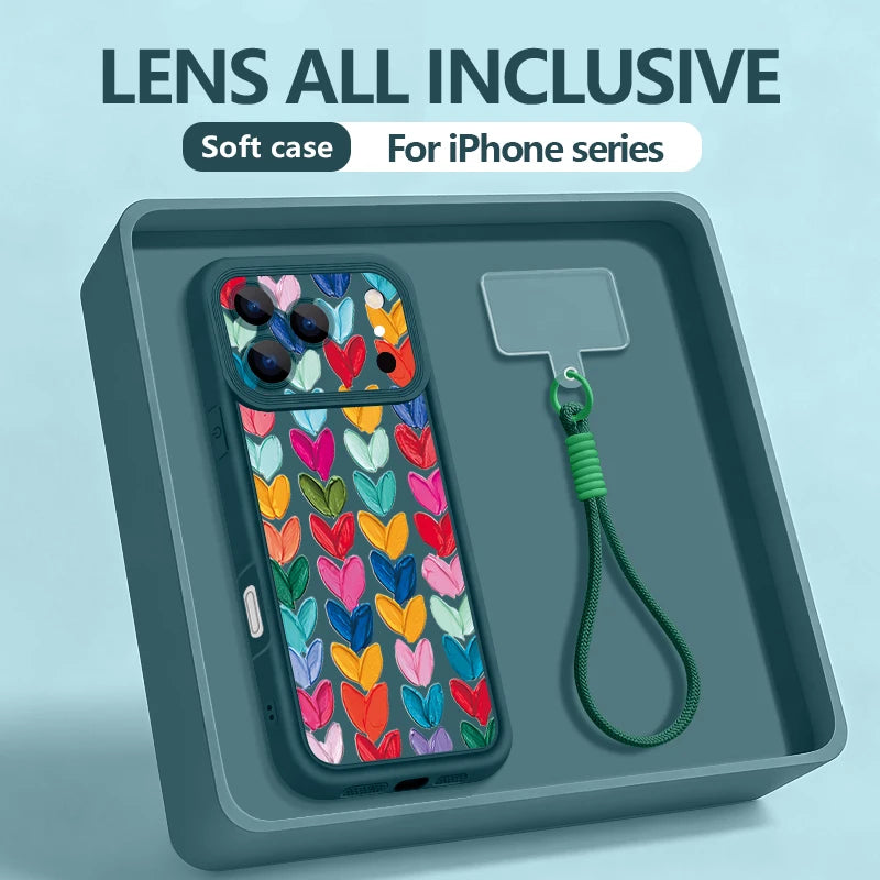 Colorful Heart Printed With Strap Phone Case For iPhone 17 Pro Max 17e 16e 16 15 14 Pro Max 13 12 Pro Shockproof Soft TPU Cover