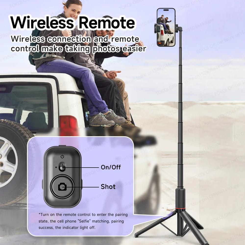 C21 Selfie Stick Stable Tripod with Bluetooth Wireless Remote for IPhone Android Mobile Phones Shooting Video, Hidden Phone Clip