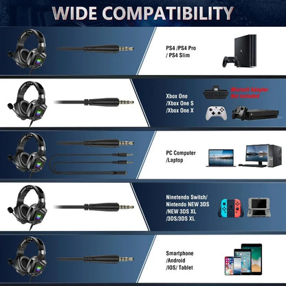 ONIKUMA K8 Wired Gaming Headset RGB Over Ear Headphones Flexible Microphone Surround Sound 3.5mm for PC PS4 Xbox Switch Gamer