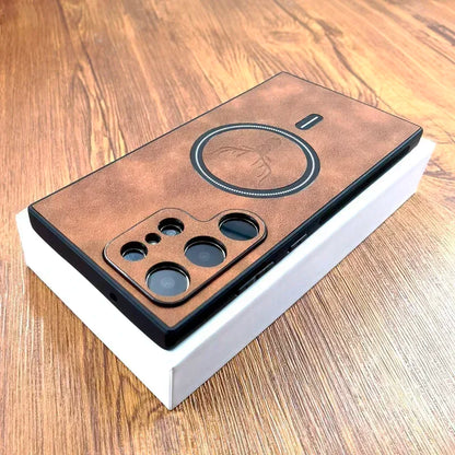 Luxury Leather Case For Samsung Galaxy S26 S25 S24 S23 S22 S21 Ultra Plus FE Note 20 S 24 23 Cover  For Magsafe Wireless Charge