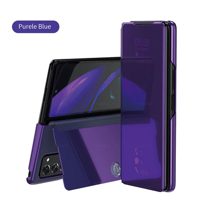 6 Colors Mirror Clear View Stand Flip Case For Samsung Galaxy Z Fold 2 3 4 5 6 7 8 Ultra Full Cover Folding Plathing Phone Cover