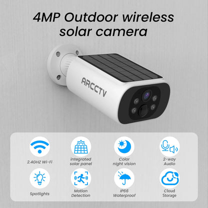 2.5K Solar Camera 4MP Outdoor Wifi Surveillance Camera Home Security Protection Built-in Battery PIR Detect Color Night Vision
