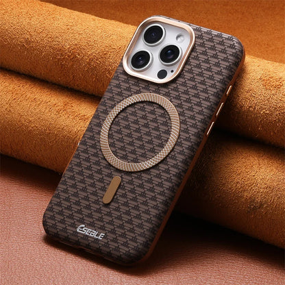 Luxury Leather Carbon Fiber Texture Phone Case For iPhone 13 14 15 16 17 Pro Max For Magsafe Wireless Charging Shockproof Cover