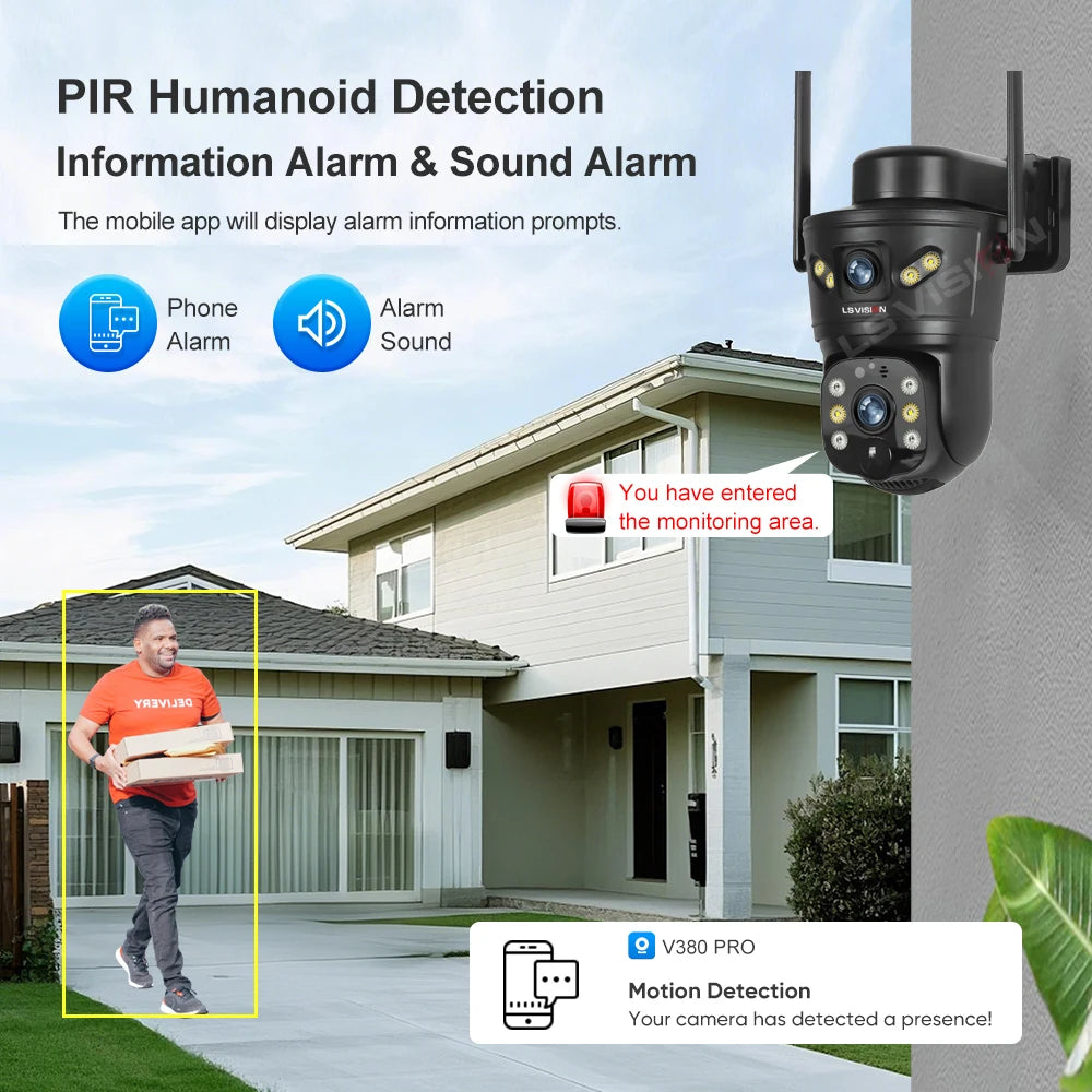 LS VISION 4K 8MP Dual Screens Solar Security Camera Outdoor 4G/WiFi Dual Lens PTZ Human Auto Tracking CCTV Cameras V380 Pro App