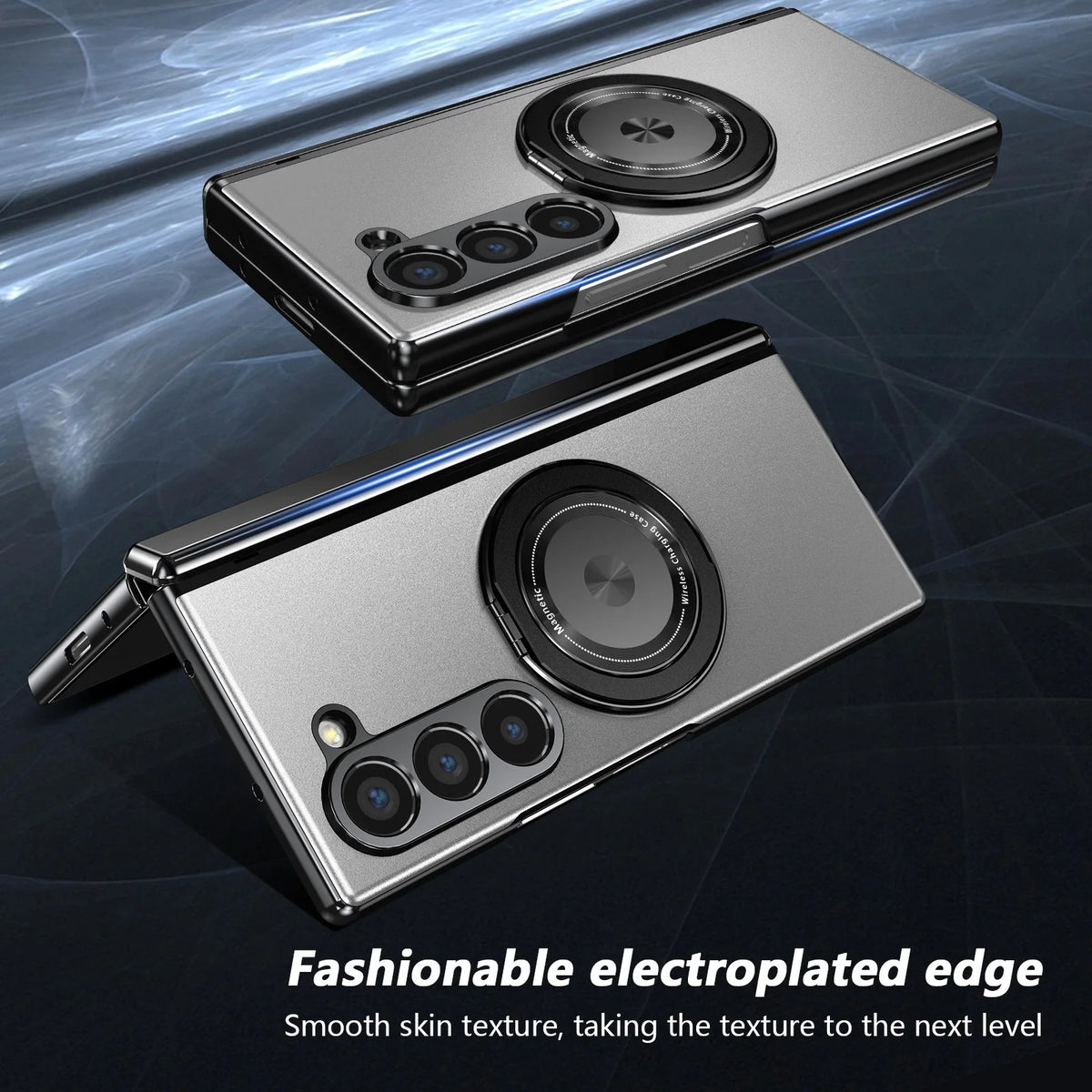 Aluminum Alloy Back Cover Phone Case for Samsung Galaxy Z Fold 8 Ultra 7/6/5/4 with 360° Rotating Ring Kickstand,Hinge Protector