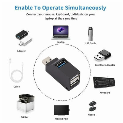Grwibeou Mini 3 Ports USB 3.0 HUB Extender Splitter USB Hub 3.0 2.0 Adapter High Speed For PC Laptop Mac Computer Accessories