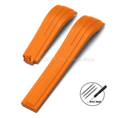 Curved Rubber Watch Bracelet 20mm 21mm 22mm for Rolex Green Water Ghost for Oysterflex Waterproof Silicone Folding Buckle Straps