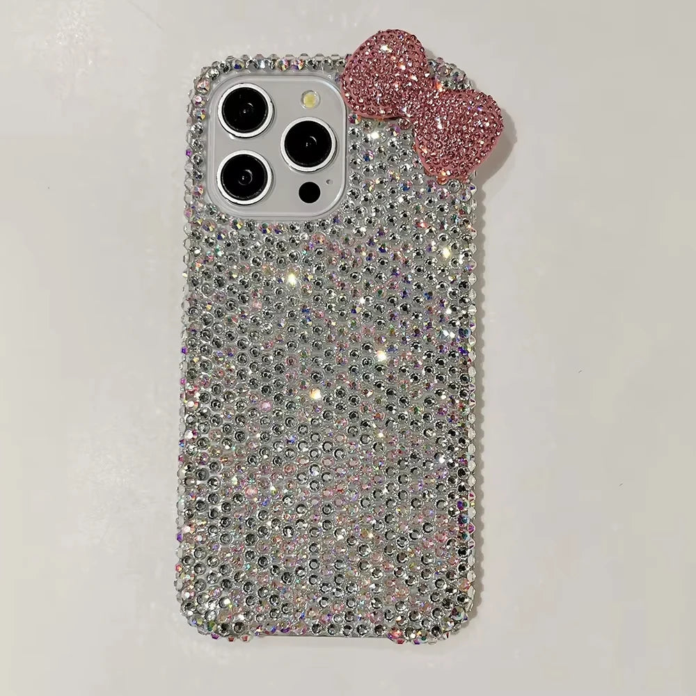 3D Glitter Bowknot Diamond Crystal Phone Case for iPhone 13 12 15 14 16 Plus 17Pro 17 Pro Max Air 11 Shockproof Bling Cover Case