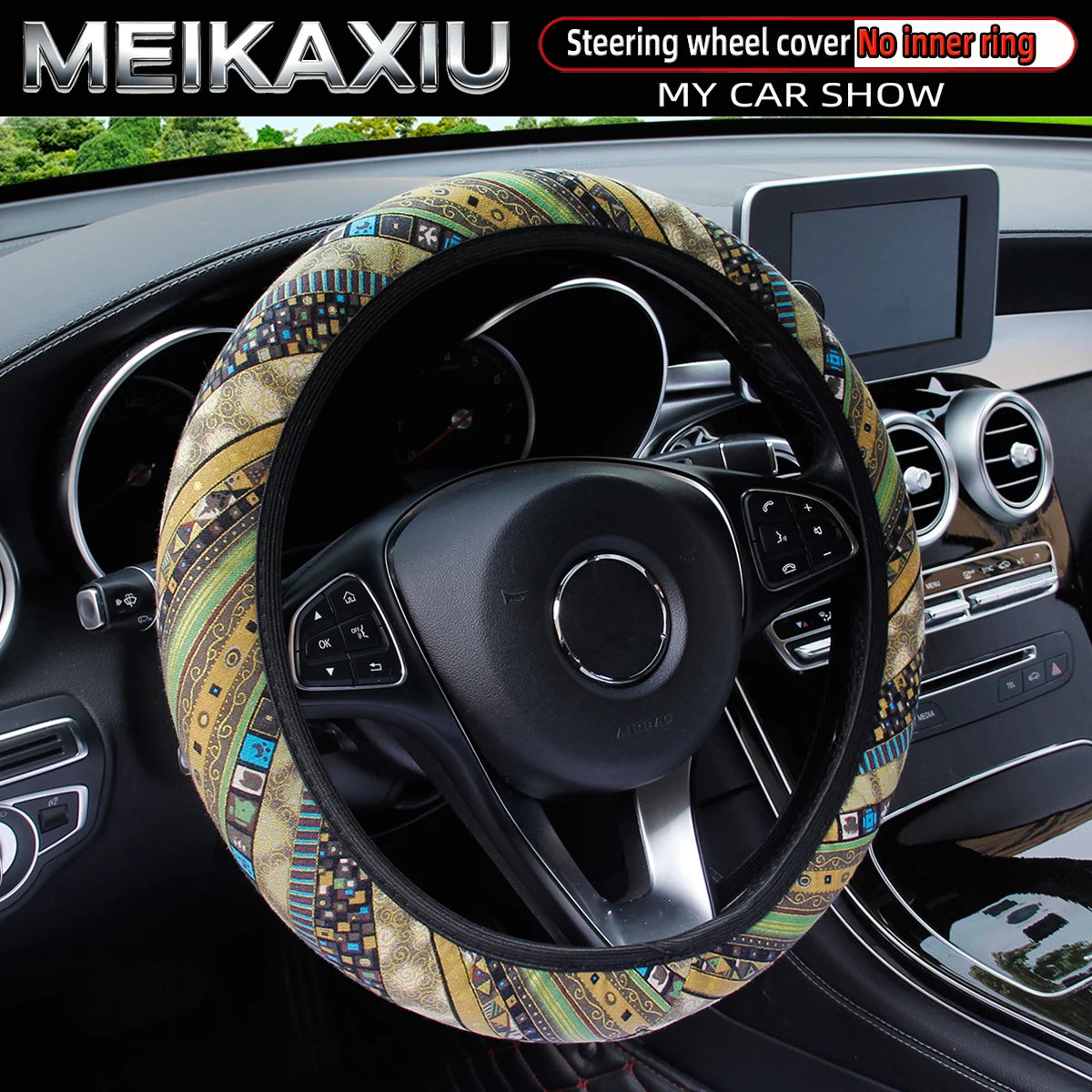 38CM Ethnic Bohemian Style Fabric Car Steering Wheel Cover All-Season Use No Inner Ring Automotive Decoration Accessory