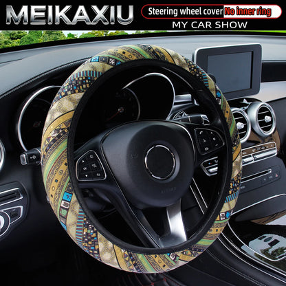 38CM Ethnic Bohemian Style Fabric Car Steering Wheel Cover All-Season Use No Inner Ring Automotive Decoration Accessory