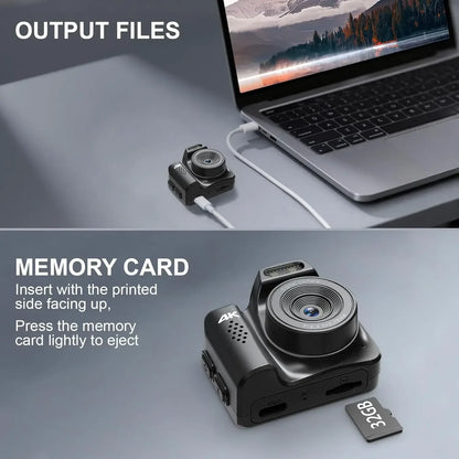Mini Keychain Camera 4K HD Retro Digital Camera 64MP 1.54-Inch HD Screen Portable Video Recorder with Flash Thumb Camera