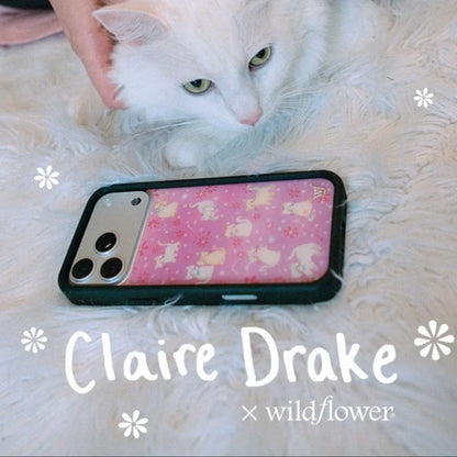 Wildflower Cute Cat Claire Drake Phone Case for iPhone 11 16 15 14 13 12 17 Pro Max Plus Air 17ProMax Ins Pink Kitten Cover