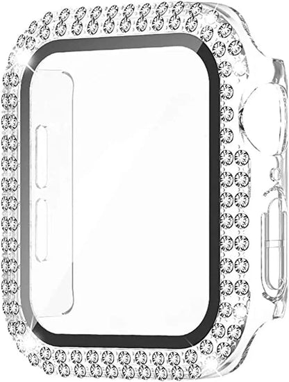 Glass+Cover For Apple Watch Case 45mm 44mm 41mm 40mm 46mm 42mm Bling Diamond bumper+Screen Protector series 12 11 10 9 8 7 6 SE