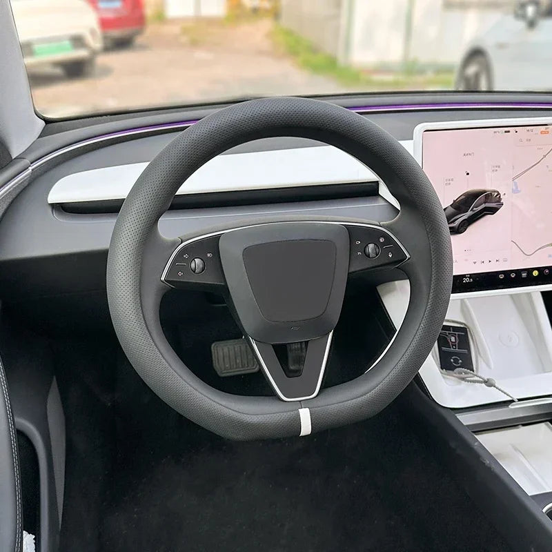 PU Leather Steering Wheel Cover For Tesla Model 3 Y Highland Anti Slip Steering Replacement Protect Cover Interior Accessories