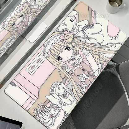 Anime Cute Angel Girls Mouse Pad Laptop Gaming Extended Desk Mat PC Kawaii Gamer Cabinet Mousepad XXL Keyboard Rug Pink Carpet
