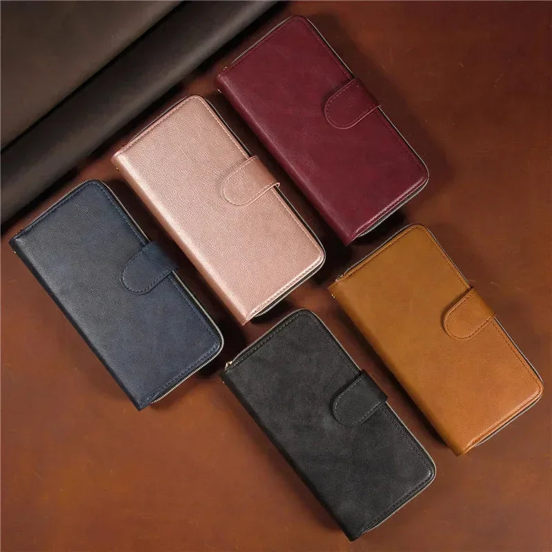 For Samsung S25 S24 S23 S22 S21 S20 FE 5G Zipper Wallet Leather Case For Samsung Galaxy S26 Ultra Note 20 10 Lite S9 Plus Etui