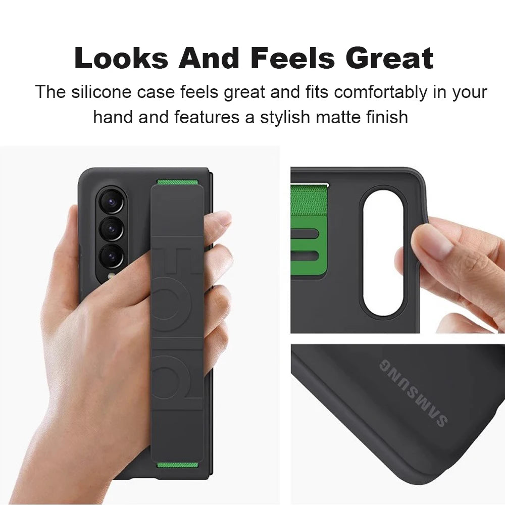Original Liquid Silicone Case with Wrist Strap for Samsung Galaxy Z Fold4 Anti-Drop  Anti-Slip Protective Cover Genuine EF-GF936